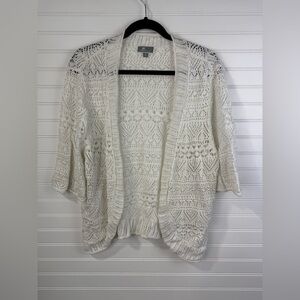 JM Collection womens Cream white Open dressy Knit Cardigan 3/4 sleeves. Size XL